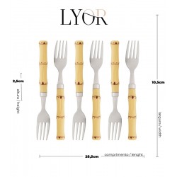 Jogo 6 Garfos Para Sobremesa 19cm Aço Inox Com Cabo de Plástico Bambu Natural